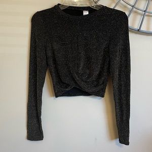 Black/Gold Sparkling Long Sleeve Crop Top